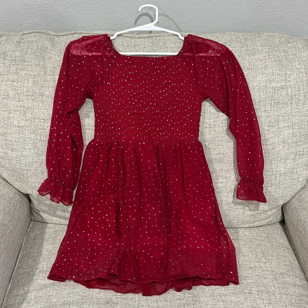 Girls red with silver sparkles dress, size 10.